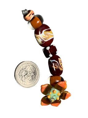 Handmade Lampwork Glass Bead Set with Colorful Swirls & Flower Accent